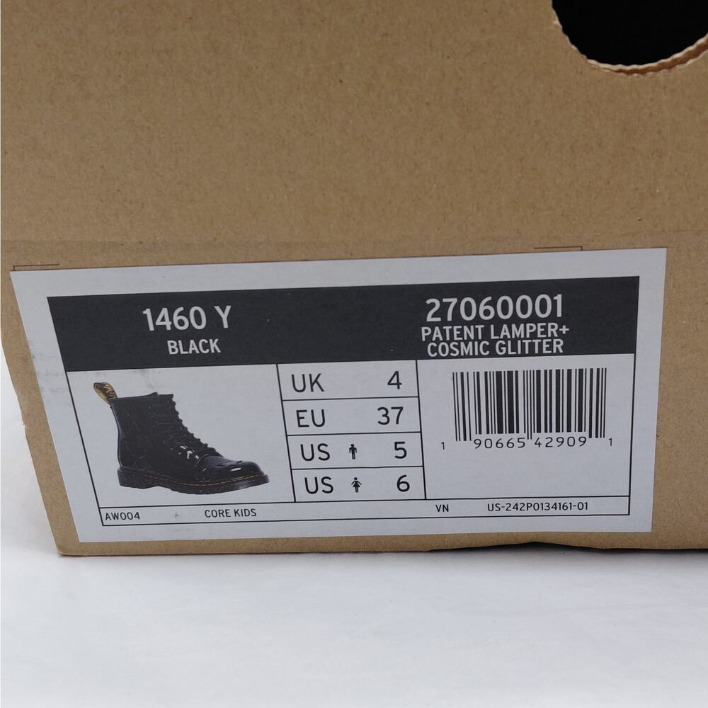 Dr Martens 1460 Girls Size 6 Youth Black Patent Glitter Star Combat Boots School - Picture 7 of 13